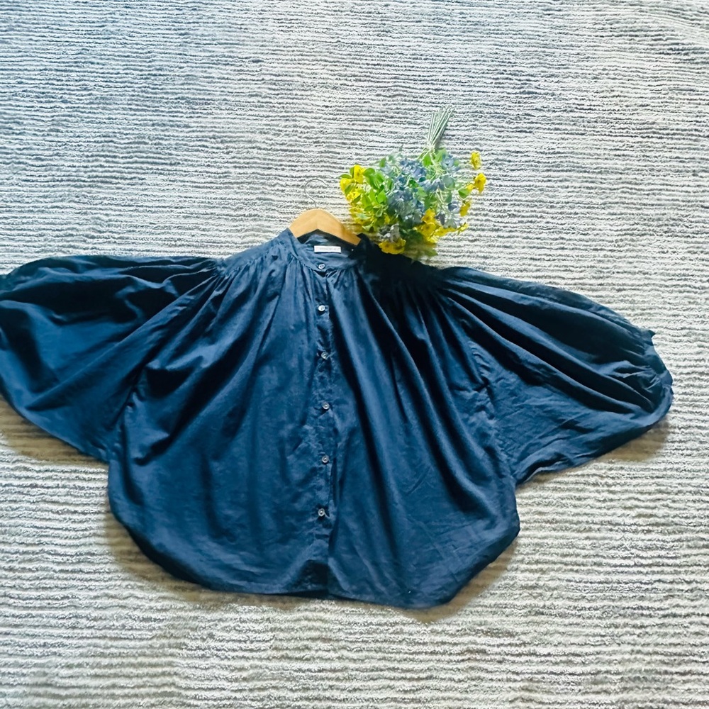 Rebecca Taylor Navy Blouse with Button Detail
